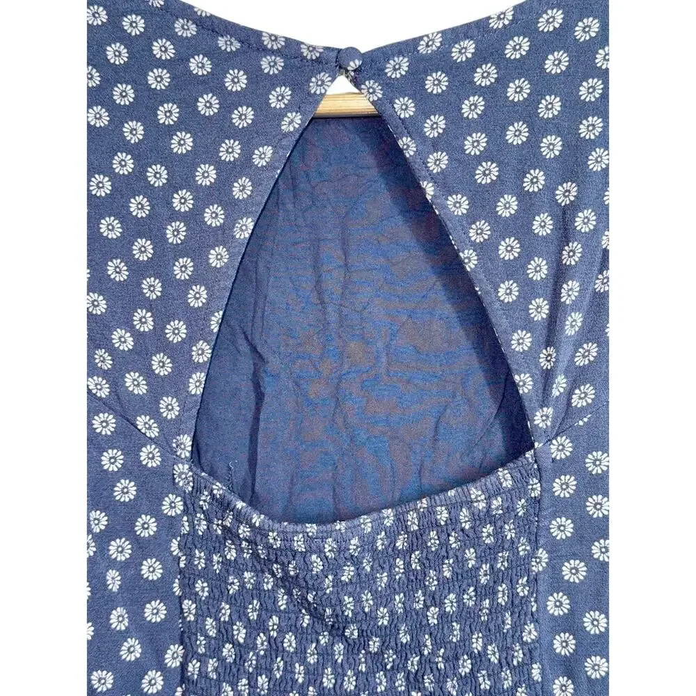 Abercrombie & Fitch Blue White Floral Smocked Puff Sleeve Blouse Top Size Small